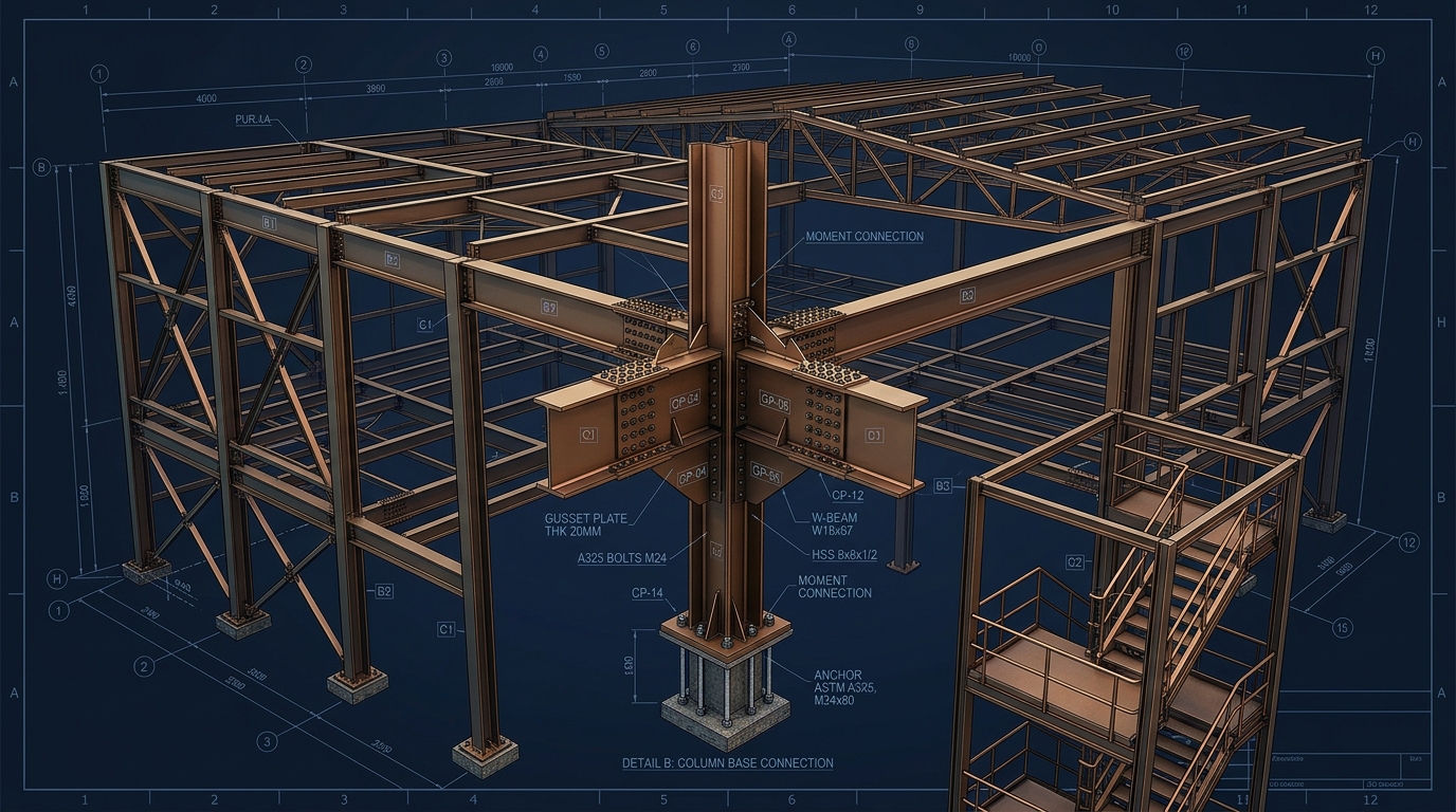 3D Steel Frame Connection Model